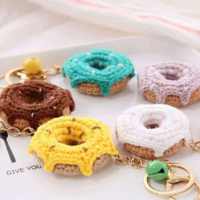 Knitted donut keychain